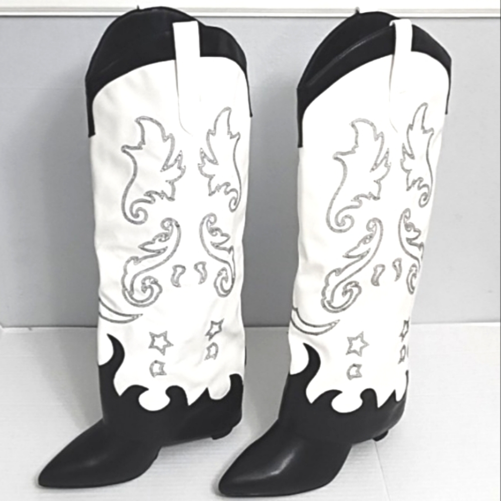Modatope Tall Cowgirl Knee High Fold Over Boots - Picture 3 of 12